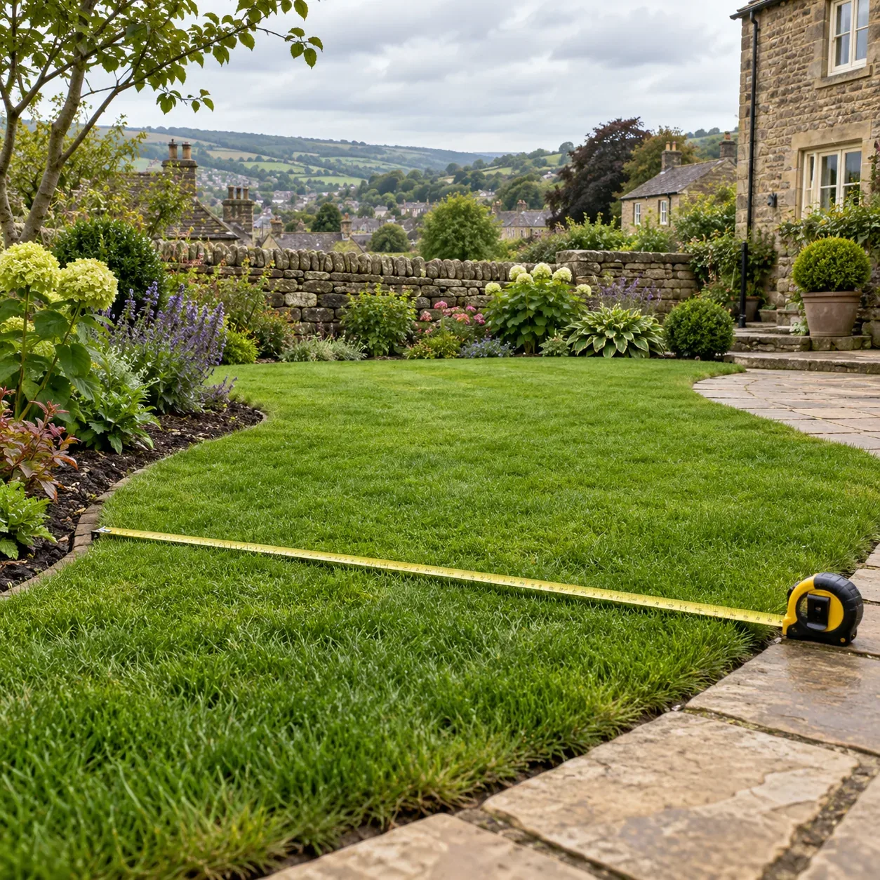 Measured lawn ready for a landscaping project in Keighley